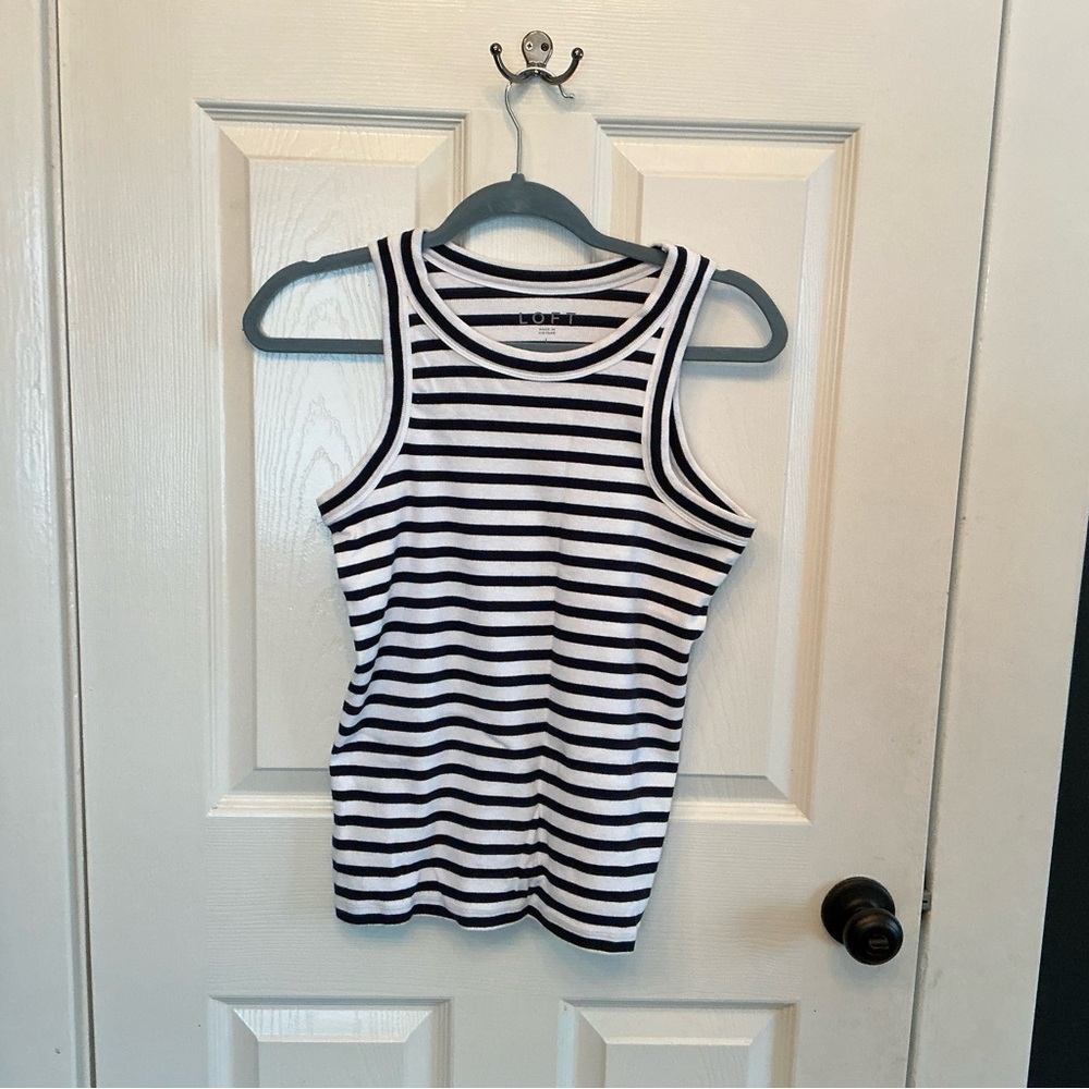 Loft Striped Dark Navy and White Striped Tank Top